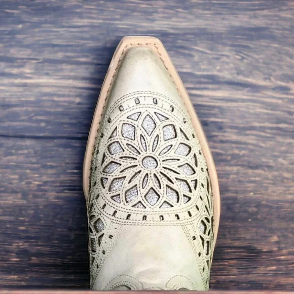 QUT Women’s Western Boots Cowboy Mid-Calf Snip Toe Leather Cowgirl Boho - Picture 4 of 7